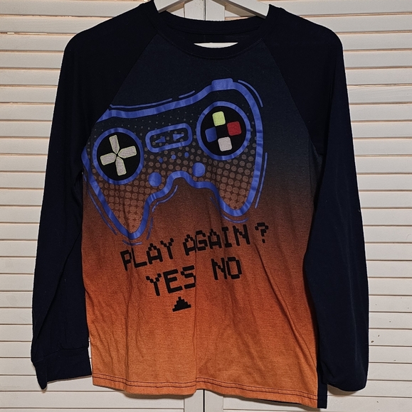 Boys pajama top gamer play again yes-no long sleeve tee Sz XXL - Picture 2 of 5